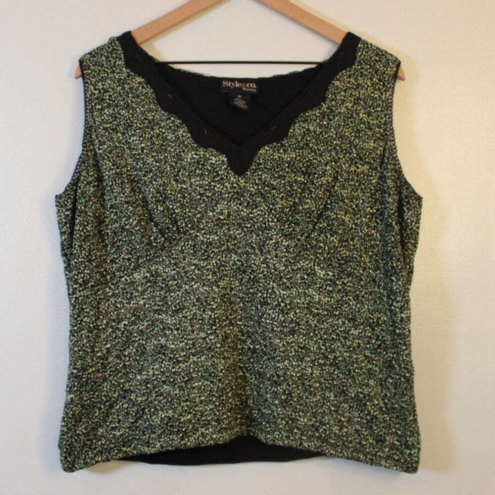 Vintage Style &‎ Co. Womens Black Green Metallic Sleeveless Knit Top Size 1X Y2K